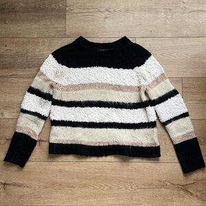 Women's Black, Cream, and Tan Striped Sweater